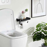 Toilet Paper Holder, Wall-Mounted Toilet Roll Holder with Aluminum Storage Shelf for Bathroom and Kitchen, Black In Australia - Darrahopens