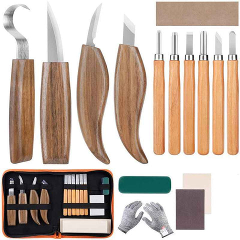 15 Pcs Wood Chisel Tool Kit, DIY Carving Tools with Cut-Resistant Gloves, Carving Knife for Sculptors, Carpenters, Hobbyists, Adults