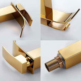 Waterfall Basin Tap, Flat Spout Sink Mixer Tap, Hot and Cold Water Available Bathroom Tap, Modern Chrome Style, Top, Gold, 750G In Australia - Darrahopens