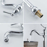 Retro Swivel Basin Mixer Tap, 360 Degree Rotating, Single Lever, High Spout, Hot and Cold Water, Chrome
