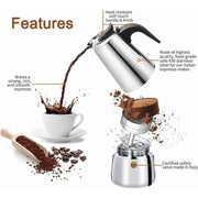 Italian Coffee Maker, 2 Cup Stainless Steel Compatible with All Stovetops, 100 ml In Australia - Darrahopens