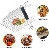 Grilling Basket, Stainless Steel Barbecue Basket, Barbecue Grill Basket, Foldable Stainless Steel Fish Basket with Removable Handle for Fish, Steak