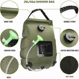 Solar Camping Shower Bag, Solar Portable Shower Bag, Outdoor Foldable Water Bag with Switchable Shower Head Solar Water Heater for Hiking, 20 L
