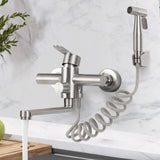 Wall Mounted Kitchen Faucet, Wall Mounted Kitchen Mixer Tap with Spray Gun, 360 Degree Swivel Mixer Tap, Rotatable Tube, Stainless Steel, 23 cm In Australia - Darrahopens