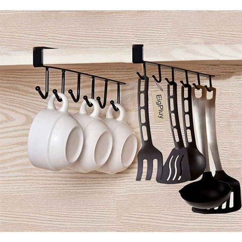 2 Pack Storage Hooks for Glasses, Kitchen Utensils, Tooth and Scarf, Bottom Hook for Cabinet, No Drilling Required, Black In Australia - Darrahopens