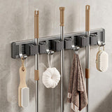 Aluminum Wall Mounted Broom Holder, No Drilling, Adhesive Holder with Hook, Storage, Tool Holder for Kitchen, Garage, Garden, Bathroom, Grey In Australia - Darrahopens