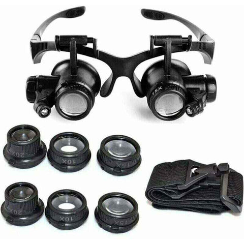 Headband Magnifier Head-Mounted Magnifying Glasses LED Light 10X, 15X, 20X and 25X Magnifications In Australia - Darrahopens