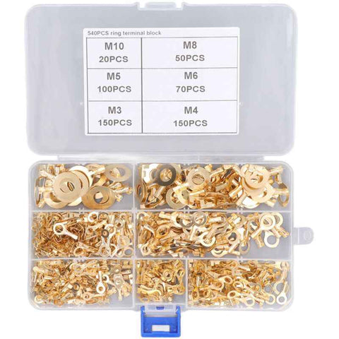 540 Pcs Gold Brass Ring Terminal M3 M4 M5 M6 M8 M10 O Shape Terminal Wire Connector In Australia - Darrahopens