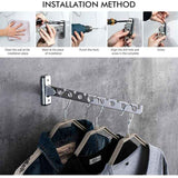 2 Pack Stainless Steel Folding Wall Mounted Clothes Drying Racks, Wall Mounted Foldable Clothes Hanger with Screws and Plugs for Bedroom Living Room