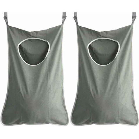 2 Pcs Hanging Laundry Basket Laundry Bag Holder Laundry Collector Bag Organizer for Bedroom Bathroom, Dark Grey