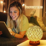 Rattan Night Light, Wooden Table Lamp with Handwoven Shade, USB Rechargeable, Rattan and Wood Bedroom Mood Lamp for Bedroom, Living Room, White In Australia - Darrahopens