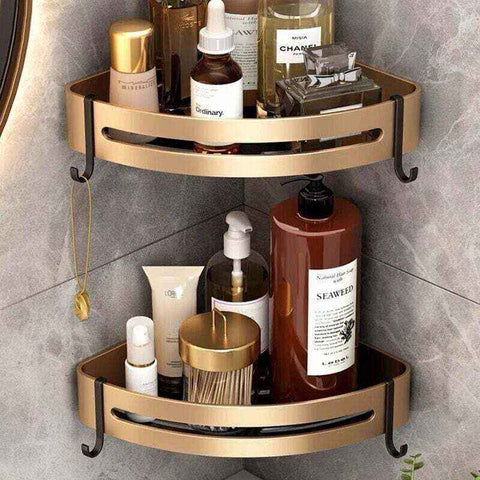 2 Pcs Corner Shower Shelves, No Drilling Required, Adhesive Bathroom Shelf, Stainless Steel Triangle Storage Basket for Shampoo and Soap with Hooks In Australia - Darrahopens