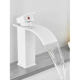 Modern Faucet for Bathroom and Kitchen, Waterfall Effect, Elegant Design Basin Faucet, Hot and Cold Water Mixer Tap Available, White