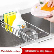 Kitchen Sink Organizer, Extendable Sponge Holder, Telescopic Drainer Stainless Steel Organizer Multifunctional Quick Drain Towel Rack, 23-47 cm In Australia - Darrahopens