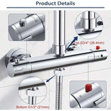 Thermostatic Shower Mixer 2 Outlets High and Low Anti-Scald Mixer Tap in Chrome Brass for Bathroom Bathtub In Australia - Darrahopens
