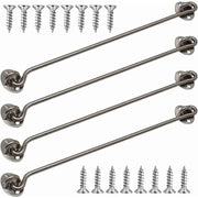 4 Pack Cabin Hooks, Thick Solid Stainless Steel Window Hooks with Mounting Screws for Barn Door, Bathroom, Sliding Door, Silver, 12 Inch In Australia - Darrahopens