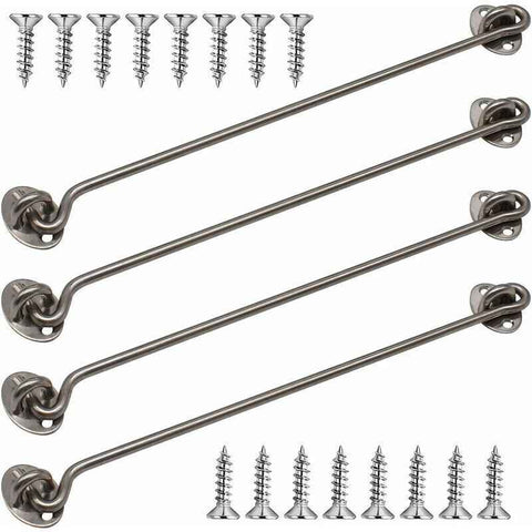 4 Pack Cabin Hooks, Thick Solid Stainless Steel Window Hooks with Mounting Screws for Barn Door, Bathroom, Sliding Door, Silver, 12 Inch In Australia - Darrahopens