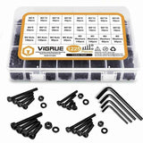 1225 Pcs Kit M2 M3 M4 M5 Carbon Steel Hex Socket Head Cap Bolts Screws with Nuts Assortment, Black In Australia - Darrahopens