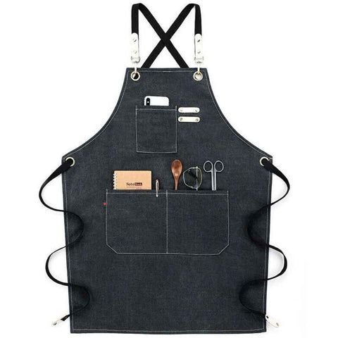 Kitchen Apron Water Resistant Cotton Linen Cross Back Adjustable Apron Black In Australia - Darrahopens