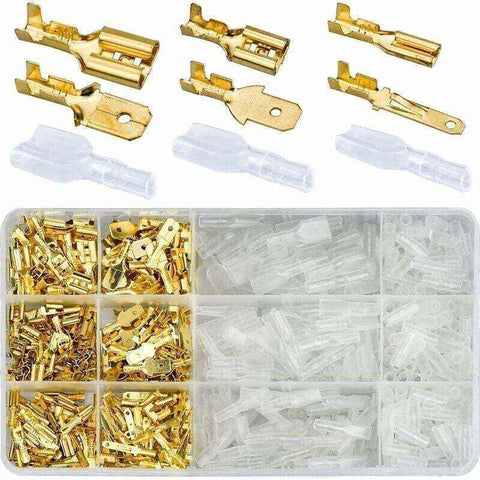 600 Pcs Brass Crimp Terminals, Electrical Lug with Insulated Sleeve Male Female Spade Wire Connectors Crimp Terminal, 2.8 mm, 4.8 mm, 6.3 mm In Australia - Darrahopens