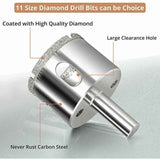11 Pcs Diamond Hole Saw, Adjustable Hole Punch Locator Tile Hole Saw with Diamond Coated Drill Bits Hole Saw with Suction Cup Base for Ceramic Glass
