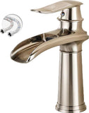 Waterfall Bathroom Faucet Single Handle Mixer Tap Hot and Cold for Bathroom Sink Washbasin, Low Model, Brushed Nickel In Australia - Darrahopens