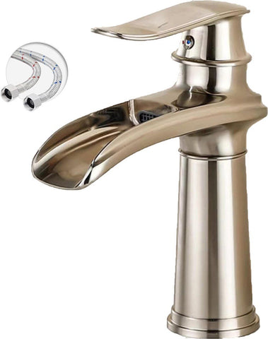 Waterfall Bathroom Faucet Single Handle Mixer Tap Hot and Cold for Bathroom Sink Washbasin, Low Model, Brushed Nickel In Australia - Darrahopens
