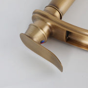 Waterfall Bathroom Faucet Single Handle Mixer Tap Hot and Cold for Bathroom Sink Washbasin, Low Model, Brushed Nickel