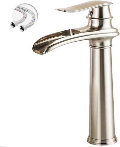 Waterfall Bathroom Faucet Single Handle Mixer Tap Hot and Cold, Tall Brushed Nickel In Australia - Darrahopens