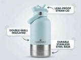 Pawstock 3-in-1 Insulated Dog Water Bottle with Dual Bowls – 1L Stainless Steel Travel Bottle-Aqua