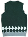 BX0004-DARK 100% Cotton Kids V-Neck Argyle Sweater Vest, Boys and Girls School Uniform Knitwear, Dark Green, Size 110 In Australia - Darrahopens