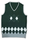 BX0004-DARK 100% Cotton Kids V-Neck Argyle Sweater Vest, Boys and Girls School Uniform Knitwear, Dark Green, Size 110 In Australia - Darrahopens