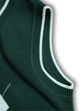 BX0004-DARK 100% Cotton Kids V-Neck Argyle Sweater Vest, Boys and Girls School Uniform Knitwear, Dark Green, Size 110