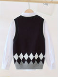 BX0004-NAVY 100% Cotton Kids V-Neck Argyle Sweater Vest, Boys and Girls School Uniform Knitwear, Navy Blue, Size 110 In Australia - Darrahopens