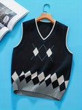 BX0004-NAVY 100% Cotton Kids V-Neck Argyle Sweater Vest, Boys and Girls School Uniform Knitwear, Navy Blue, Size 110 In Australia - Darrahopens