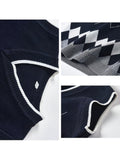 BX0004-NAVY 100% Cotton Kids V-Neck Argyle Sweater Vest, Boys and Girls School Uniform Knitwear, Navy Blue, Size 110 In Australia - Darrahopens