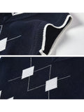BX0004-NAVY 100% Cotton Kids V-Neck Argyle Sweater Vest, Boys and Girls School Uniform Knitwear, Navy Blue, Size 110 In Australia - Darrahopens