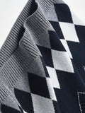 BX0004-NAVY 100% Cotton Kids V-Neck Argyle Sweater Vest, Boys and Girls School Uniform Knitwear, Navy Blue, Size 110 In Australia - Darrahopens