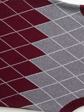 BX0007-WINE 100% Cotton Kids V-Neck Argyle Sweater Vest, Boys and Girls School Uniform Knitwear, Wine Red, Size 110