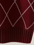 BX0007-WINE 100% Cotton Kids V-Neck Argyle Sweater Vest, Boys and Girls School Uniform Knitwear, Wine Red, Size 110