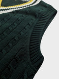 BX0009-DARK 100% Cotton Kids V-Neck Cable Knit Sweater Vest, Boys and Girls Knitwear, Dark Green, Size 110