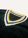 BX0009-DARK 100% Cotton Kids V-Neck Cable Knit Sweater Vest, Boys and Girls Knitwear, Dark Green, Size 120