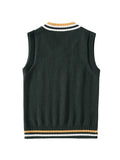 BX0009-DARK 100% Cotton Kids V-Neck Cable Knit Sweater Vest, Boys and Girls Knitwear, Dark Green, Size 140
