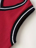 BX0011-DARK 100% Cotton Kids V-Neck Striped Sweater Vest, Boys and Girls Knitwear, Dark Red, Size 150