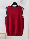 BX0011-DARK 100% Cotton Kids V-Neck Striped Sweater Vest, Boys and Girls Knitwear, Dark Red, Size 165 In Australia - Darrahopens
