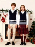 BX0012-NAVY 100% Cotton Kids V-Neck Argyle Sweater Vest, Boys and Girls Knitwear, Navy Blue, Size 120 In Australia - Darrahopens