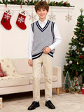 BX0013-LIGHT 100% Cotton Kids V-Neck Striped Sweater Vest, Boys and Girls Knitwear, Light Grey, Size 110
