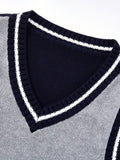 BX0013-LIGHT 100% Cotton Kids V-Neck Striped Sweater Vest, Boys and Girls Knitwear, Light Grey, Size 120