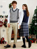 BX0013-LIGHT 100% Cotton Kids V-Neck Striped Sweater Vest, Boys and Girls Knitwear, Light Grey, Size 130
