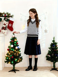 BX0013-LIGHT 100% Cotton Kids V-Neck Striped Sweater Vest, Boys and Girls Knitwear, Light Grey, Size 130